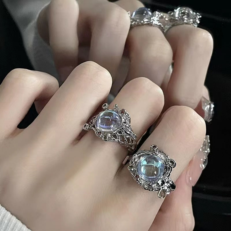 Niche original design butterfly bird high sense moonstone open ring