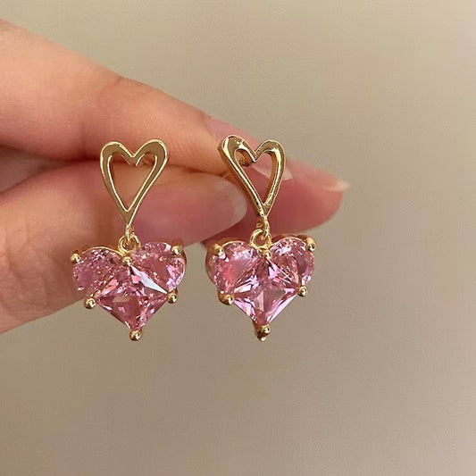 Heartwarming message pink zirconia love earrings high sense of niche design sweet girl temperament delicate earrings