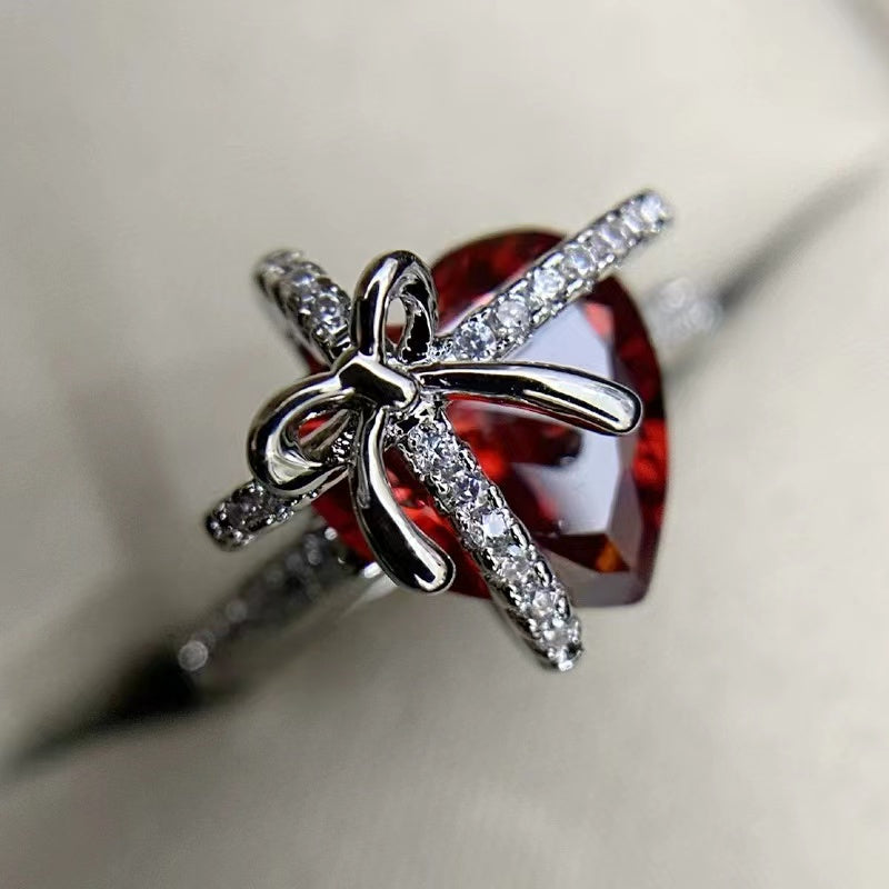 Pomegranate zirconium finely crafted light luxury open ring for girls