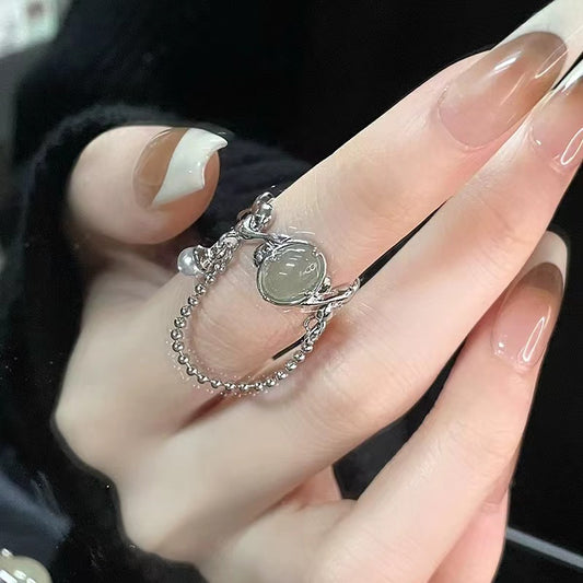Niche design chain simple gemstone premium feeling light luxury ins style open ring