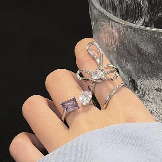 Bow personalized geometric line open ring