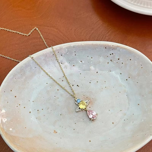Fashion commuter senior sense of simplicity hair accessories Saturn planet light luxury zirconia necklace