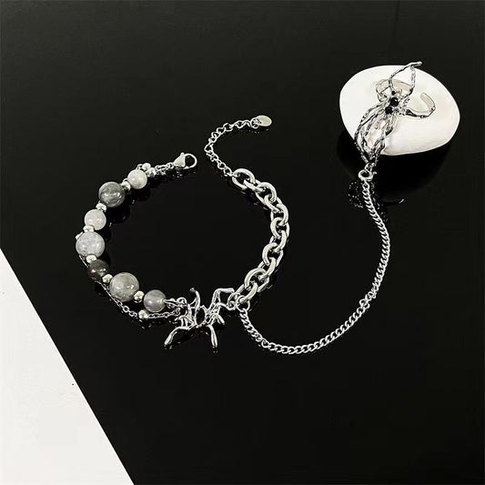 Spider bracelet ring one chain female summer ins niche design cold opening adjustable personality dark hand jewelry