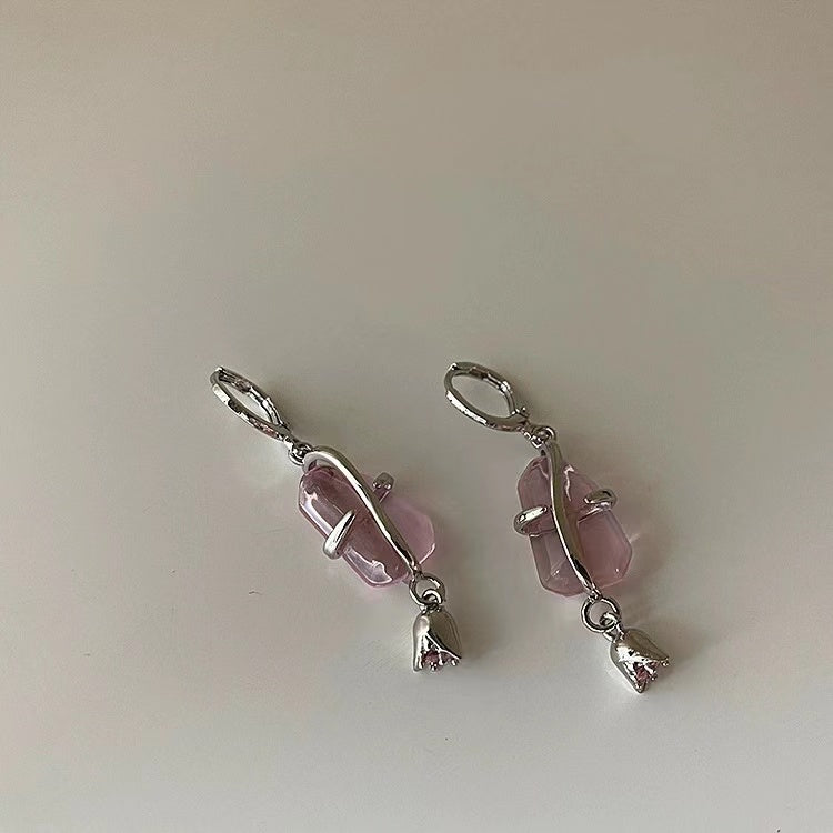 Super fairy pink zirconia irregular metal tassel earrings female Korean personality versatile temperament fashion earrings earrings