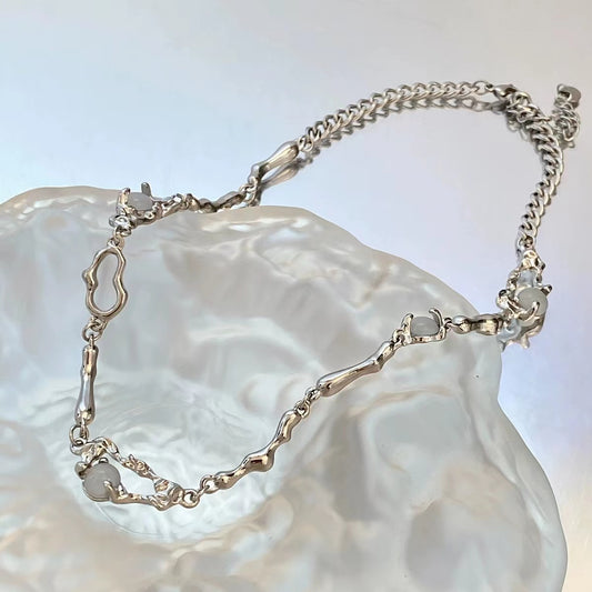 Twisted pin patchwork moonstone necklace