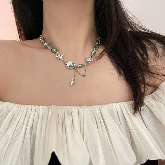 Thorny niche design sense super fairy glazed cat's eye necklace