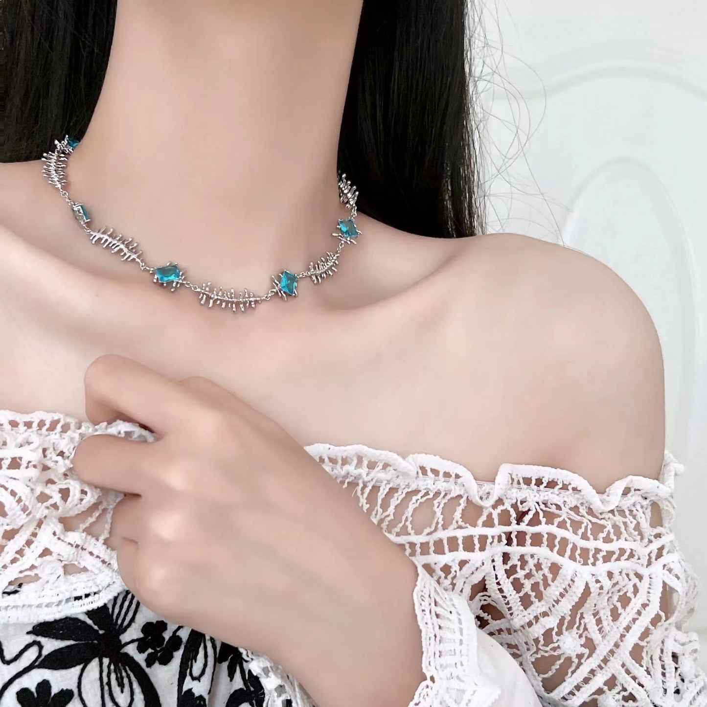 Blue Diamond Tassel Moonstone Necklace