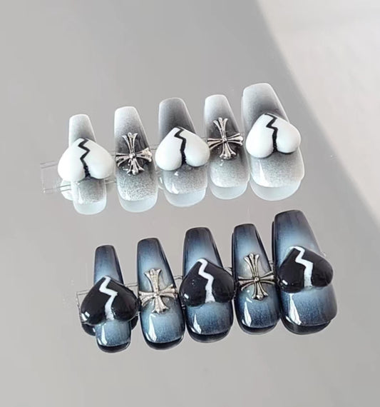 Handmade wear nail heartbreak earth cool hot girl black and white ins style nail
