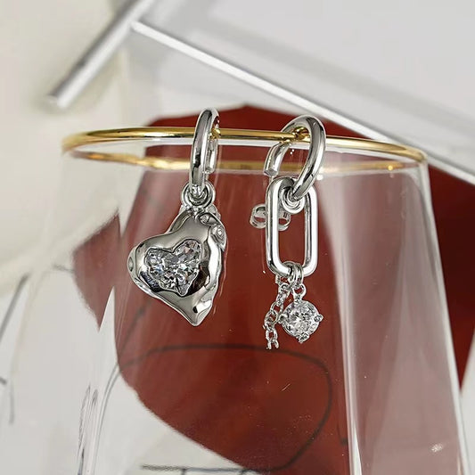 Cold wind earrings female ins wind exaggerated asymmetric silver zirconia earrings 925 silver pin senior sense of love earrings