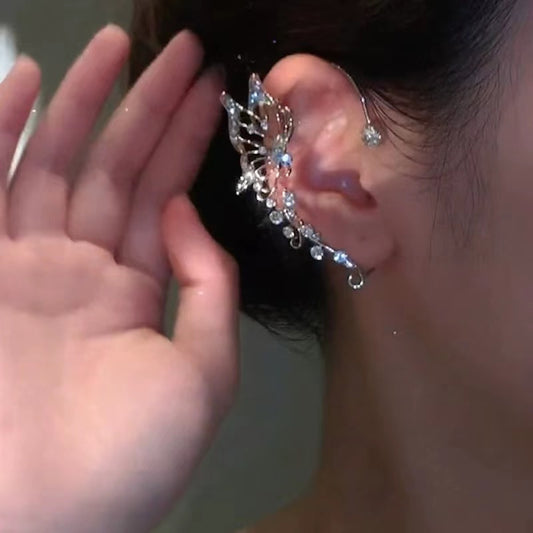 The new super fairy butterfly elf ear hangings light luxury niche design sense ear clips Sen system personality fashion