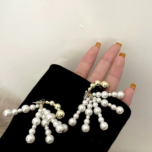 Large and small Pearl Beaded Earrings, light and luxurious metal Tassel Earrings