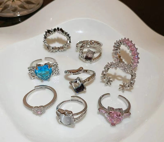 Irregular zirconia cat's eye stone oval open ring niche ins cold wind index finger ring personality trend hand jewelry