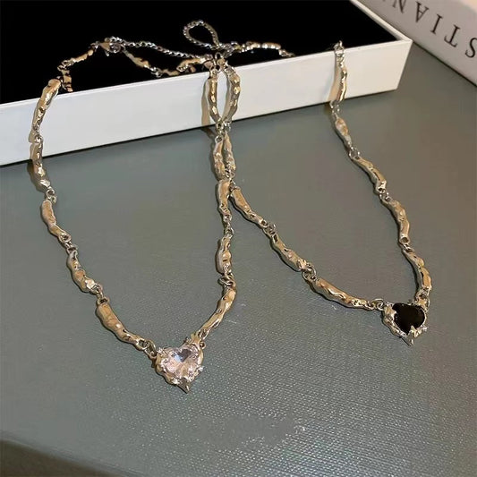 Irregular zirconia love necklace ins sweet cool cold wind fashion collarbone chain niche net red necklace female