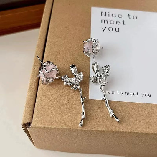 Pink Zircon Rose Earrings