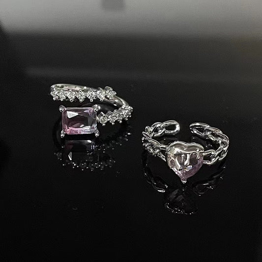 Niche design pink diamond zircon sweet ins cold style high sense ring