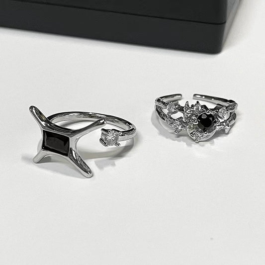 Black zirconia star and moon personalized French ring