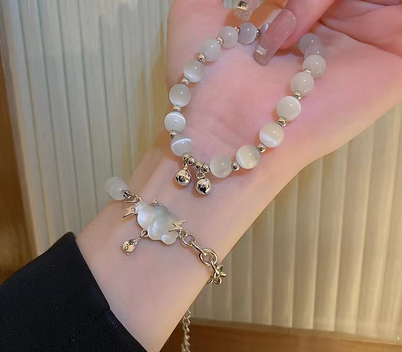 Cat's eye stone aubergine drop bracelet with diamonds