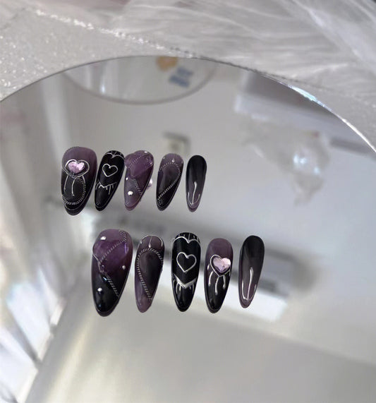 Black gradient purple bubble love hot girl style small red book with the same handmade light therapy custom wear nail
