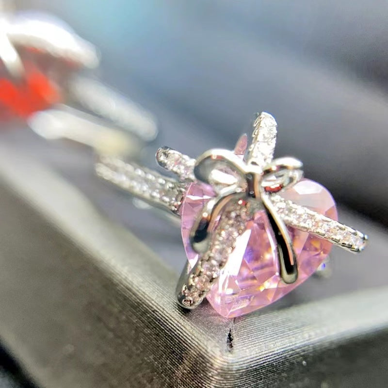 Pomegranate zirconium finely crafted light luxury open ring for girls