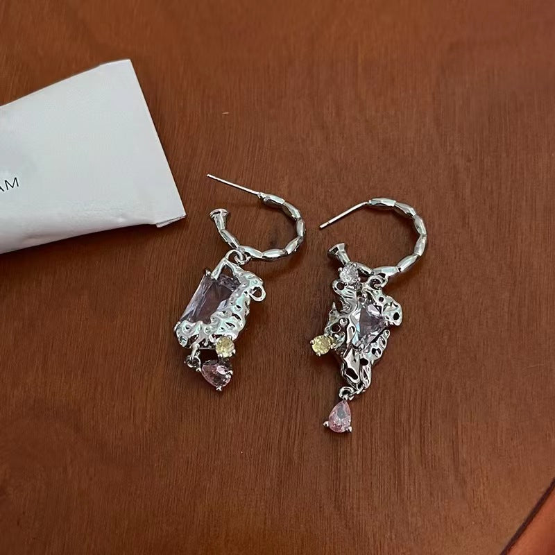 Design sense niche cold wind lava zircon tassel earrings net red personality chic niche earrings