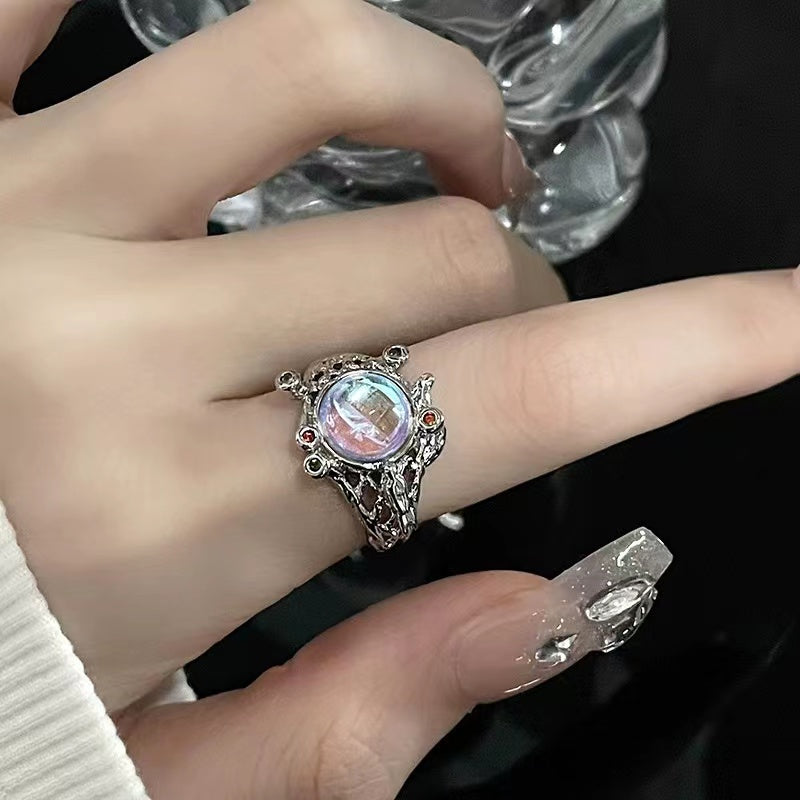Niche original design butterfly bird high sense moonstone open ring