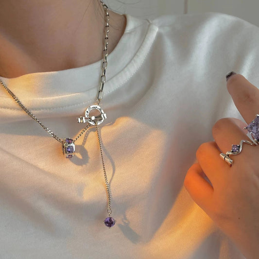 s925 sterling silver zirconia OT buckle bow necklace sweater chain female autumn and winter light luxury niche design sense fashion senior