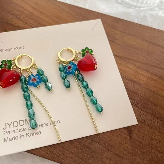spring and Summer Flower Earrings Vintage Beaded Tassel