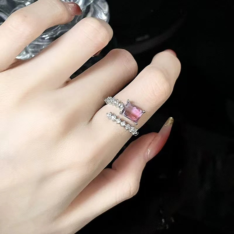 Niche design pink diamond zircon sweet ins cold style high sense ring