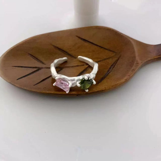 Colored zirconium ring niche design cold wind temperament simple sweet cool index finger open ring