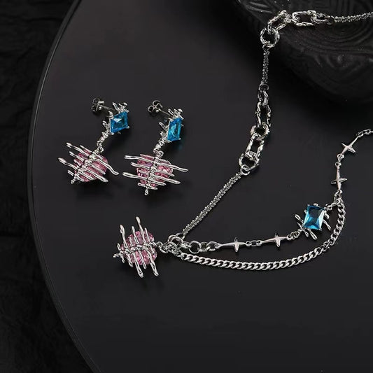 Earrings niche female senior sense of cold wind personality Korea fish bone love earrings silver needle sweet cool spicy girl ear jewelry