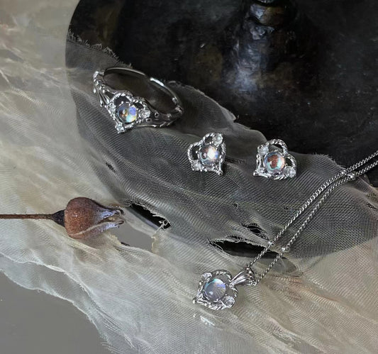 925 silver muscle love earrings necklace ring set to raise ear piercing anti-allergy