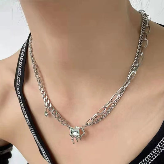 New zirconia stitching necklace female light luxury niche design senior sense of fashion versatile temperament collarbone chain