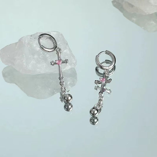 Cold wind earrings female ins personality hundred with cross long ear buckle love zirconia sweet cool senior sense earrings