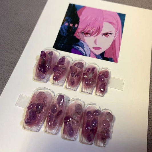 Advanced amethyst cat's eye with aurora borealis diamonds Netflix pop-up handmade nail art