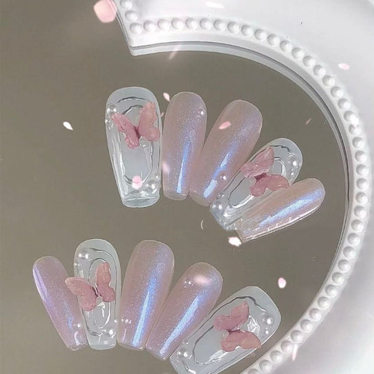 Flowing sand three-dimensional small butterfly ins wind cute full pure desire wind handmade nails