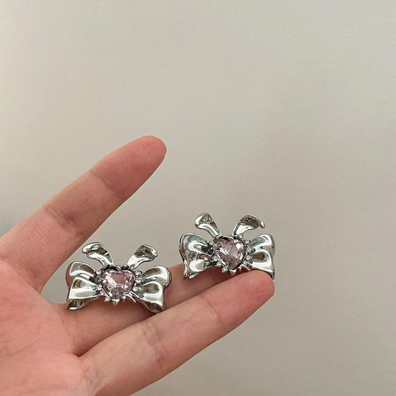 Silver needle bunny series cartoon cute love zirconia earrings earrings female with the same hairpin playful ring