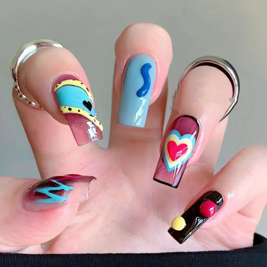 Spicy girl bump niche plastic wind spicy girl nail jelly strip transparent color love hand-painted wearing nail removable