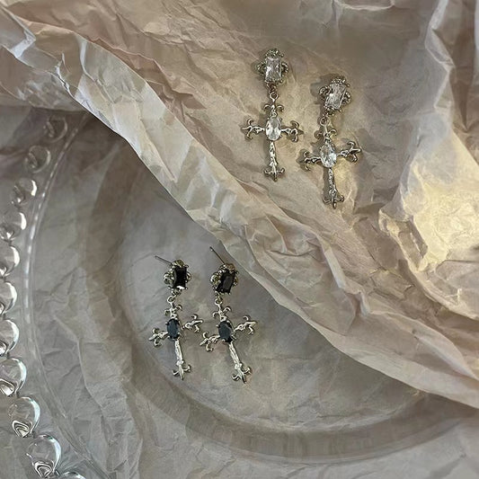 Coffee Gold Vintage Cross Earrings
