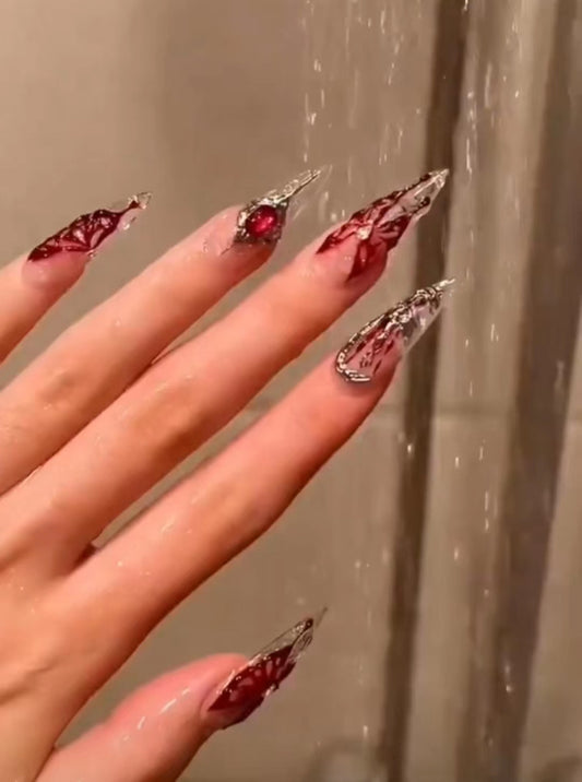Pure hand-painted blood butterfly nails difficult