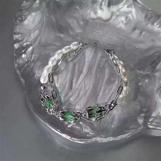 Double stacked wearing pearl splicing bamboo bracelets for men and women 2022 new niche design senior sense of personality hand jewelry