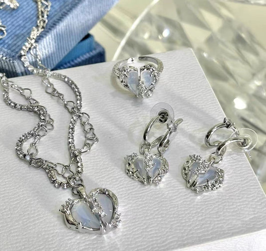 Split heart micro zirconia 925 silver necklace