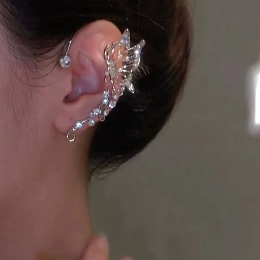 The new super fairy butterfly elf ear hangings light luxury niche design sense ear clips Sen system personality fashion