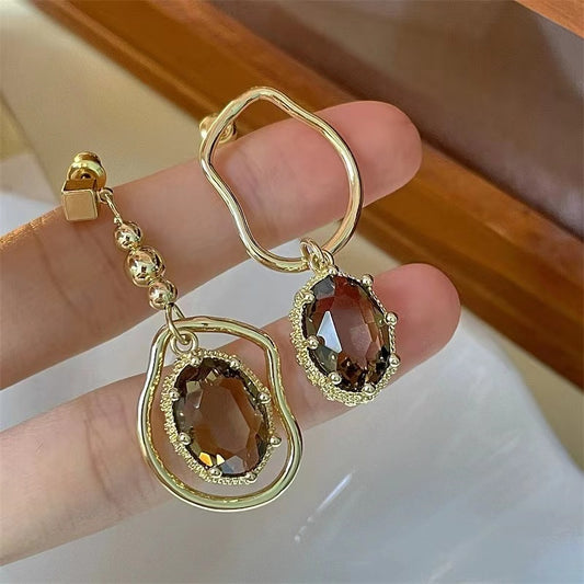 asymmetric translucent Tan crystal diamond asymmetric Earrings