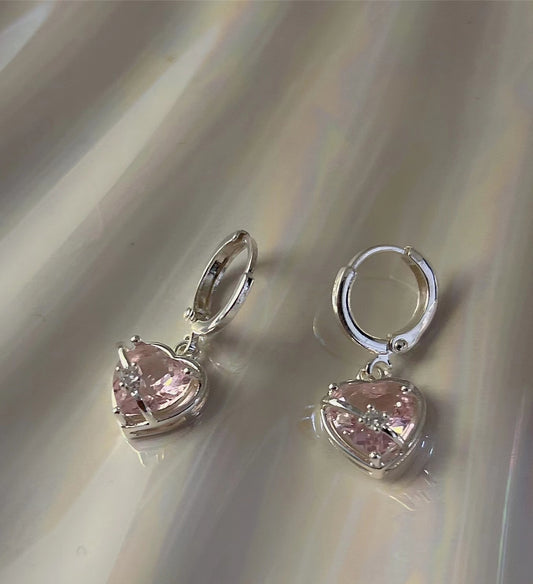 Imprisoned heart sweet wind Earrings Sparkle zircon inlaid smart girl Earrings