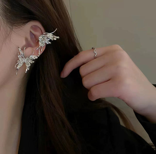 Sweet cool wind elf earrings double butterfly wings ear bone clips ear clips niche senior sense cold wind earrings earrings studs