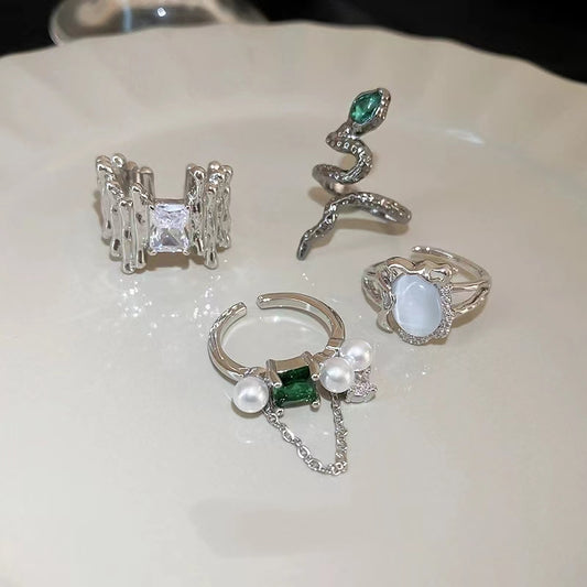 Metallic cold style geometric zirconia pearl ring