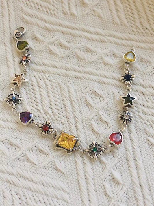 New 925 sterling silver inlaid gemstone ladies bracelet diy accessories