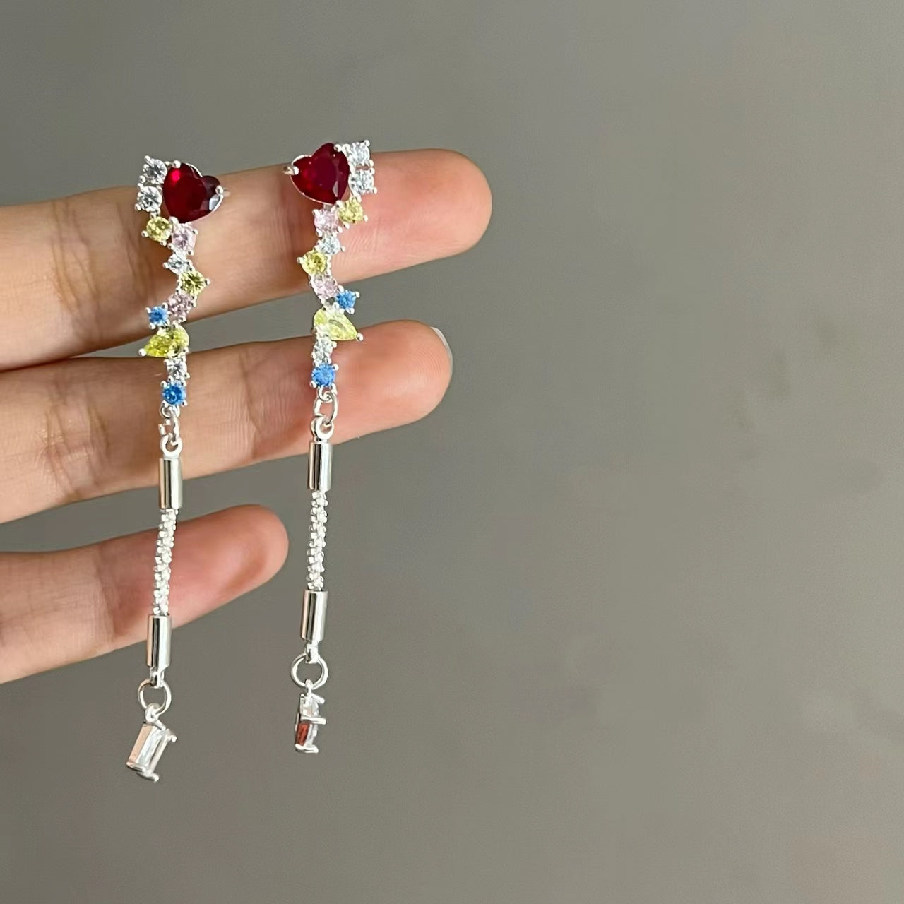 Exquisite color zirconium series love tassel earrings senior design sense summer fresh girl design earrings earrings