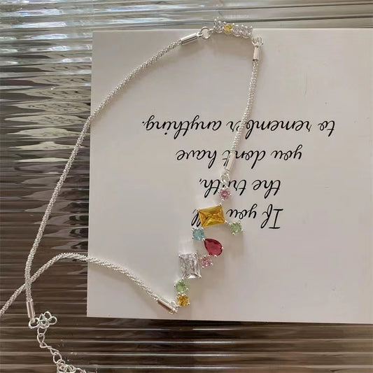 Sparkling color drops zirconia splicing necklace candy color full of stars collarbone chain cold wind necklace accessories