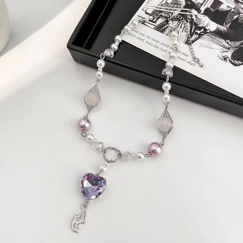 Purple pearl love necklace